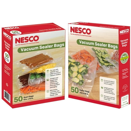 NESCO Pre-Cut Vacuum Seal Bags, 100ct Multi-Size (50 Quart   50 Gallon), Extra Thick & BPA-Free, Vacuum Pack Sealer Bags for Sous Vide Cooking, Meal Prep & Long Term Freezer Storage