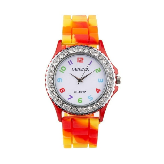 TIHLMK Watches for Women Rainbow Crystal Rhinestone Watch Silicone Jelly Link Band