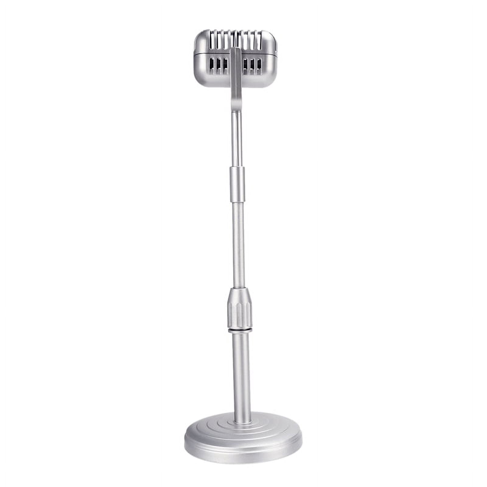 2X Desktop Microphone Prop Model with Adjustable Height, Classic Retro Style Microphone Stand Mic Prop,Silver