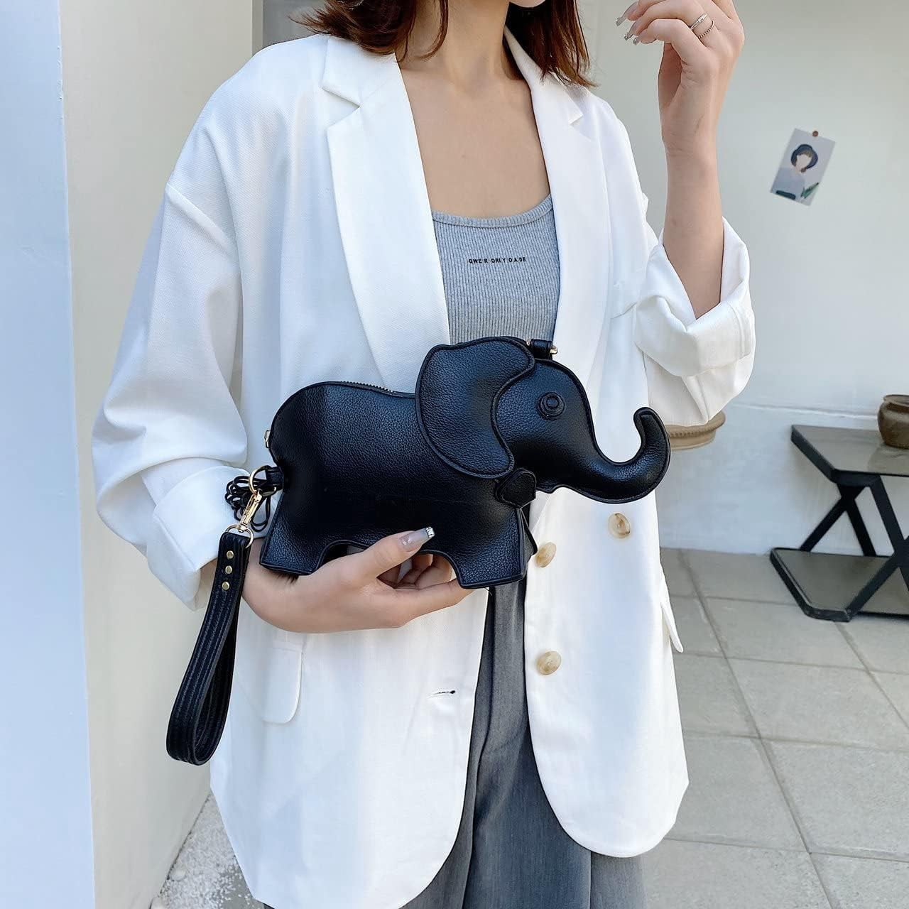 Elephant Shaped Crossbody Bag for Women Shoulder Handbag PU Leather Wristlet Clutch Purse