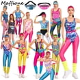 thumbnail image 2 of Conjunto de 6 piezas de disfraz de discoteca hippie de los años 80 para mujer adulta, ropa deportiva retro para mujer, ropa de fitness, traje de Carnaval de Halloween, 2 of 5