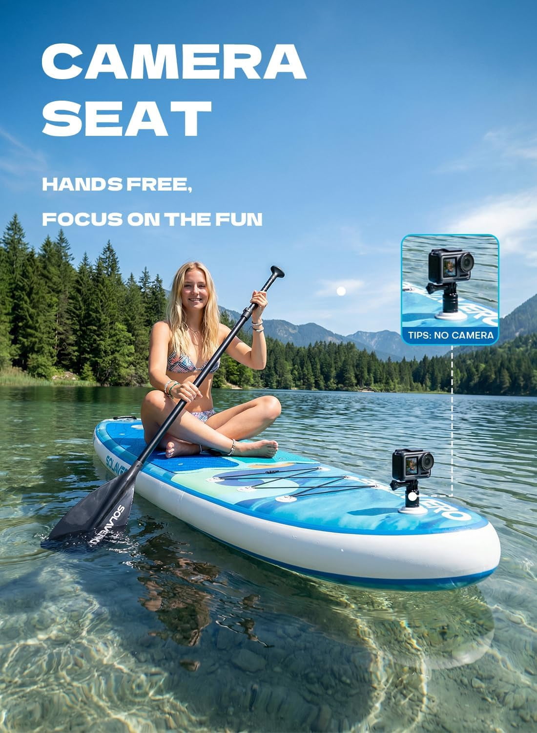 SOLAVERO Inflatable Stand Up Paddle Board with SUP Accessories, Anti-Slip EVA Deck, 11'×33" Blow Up Paddle Board Adults & Youth