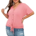 thumbnail image 3 of Cueply Womens Plus Size Tops Short Sleeve V Neck Waffle Knit Tunic Blouse Tie Front Button up T Shirts, 3 of 8
