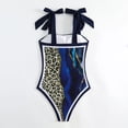 thumbnail image 3 of Jacenvly 2024 One Piece Swimsuits for Women Clearance Fashion Sleeveless Color Block Boat Neck Surfing Swimwear Skin-Friendly Women Print Bandage Bra Beach Bikini Set Beachwear Bikinis Blue, 3 of 9