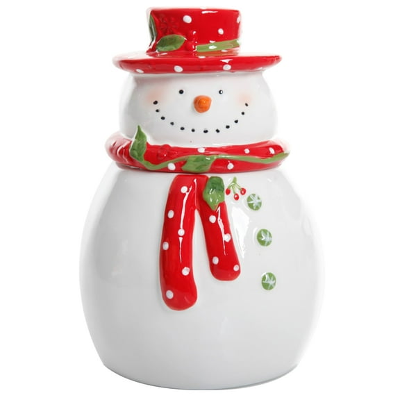Jolly Plenitude 7.5" Snowman Cookie Jar - Hand Painted - Stoneware