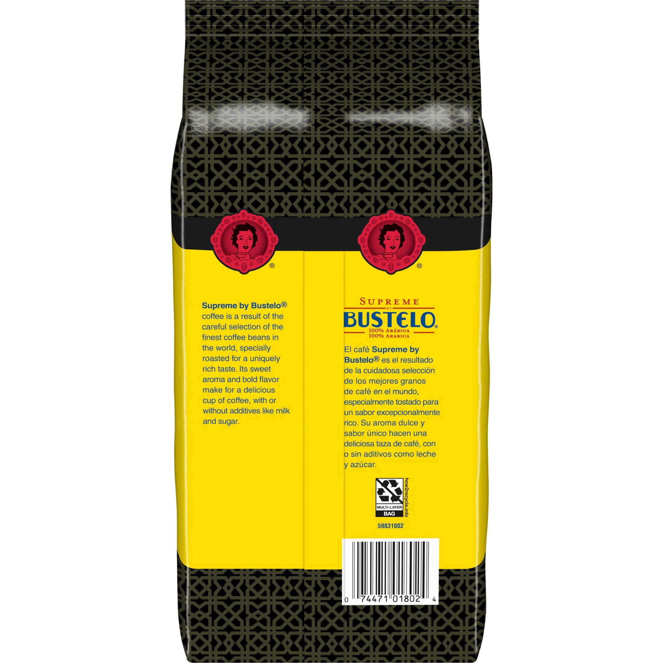 Supreme by Bustelo Espresso Style Whole Bean Coffee, Medium Dark Roast, 16 oz Bag