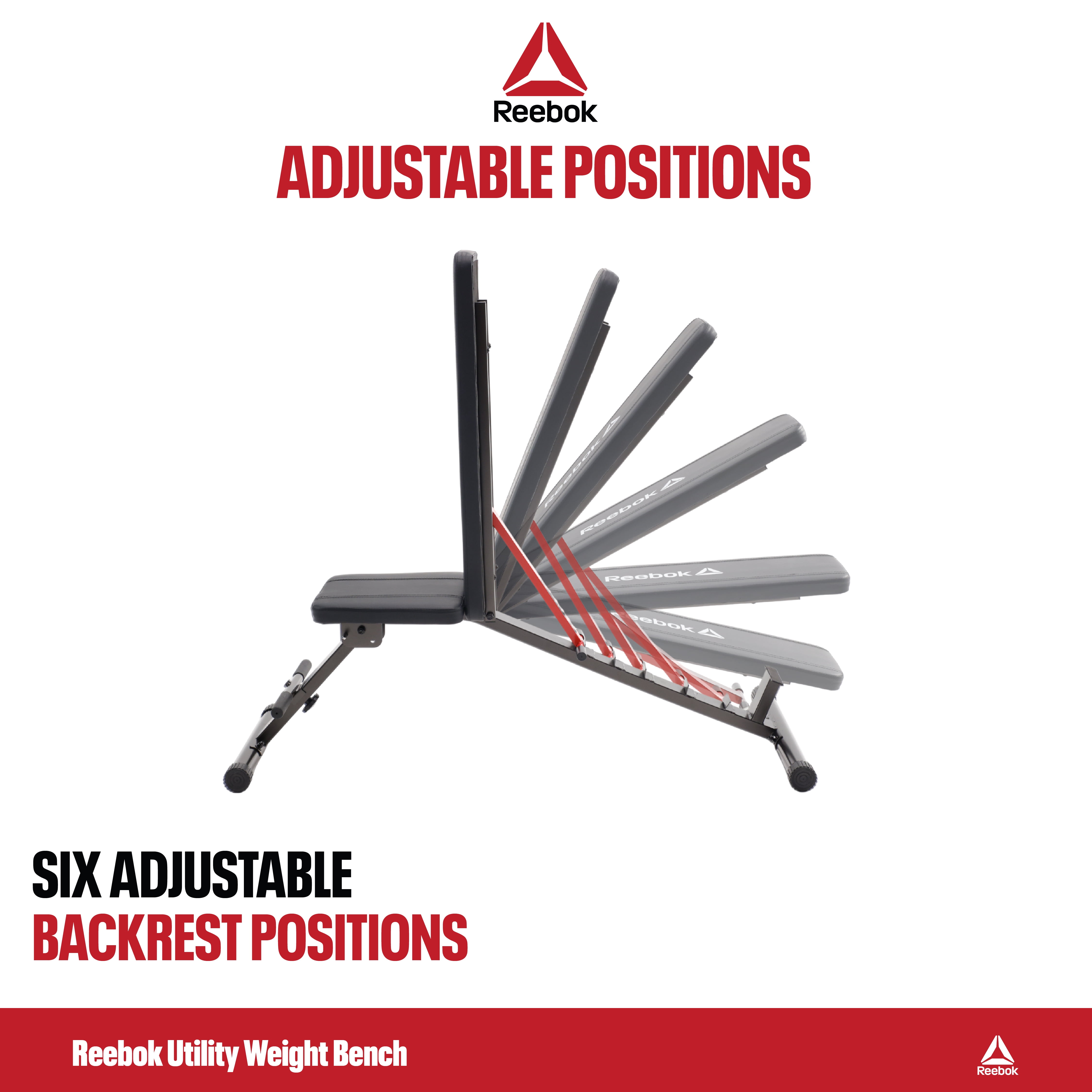 Reebok Adjustable Utility Bench – 600 lb Capacity, 6-Position Adjustment, Heavy-Duty Steel