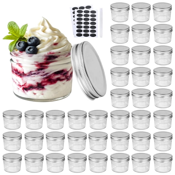 Frascos de vidrio Accguan de 4 oz, set de 40 con tapas plateadas