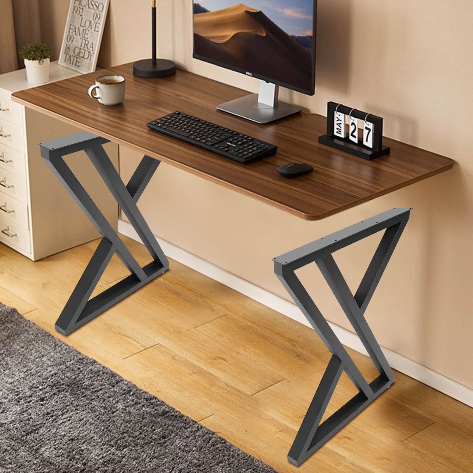 Ikea Adjustable Table, birch effect top, black legs 102020.11817