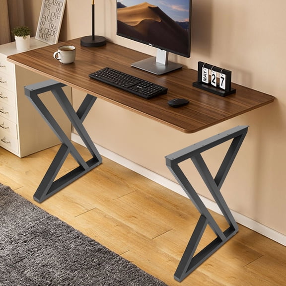 Modern Black X Table Legs, Set of 2 with Adjustable Feet, Supports 661lbs, Sturdy Iron with Triangular Fixing for DIY Home and Commercial Furniture