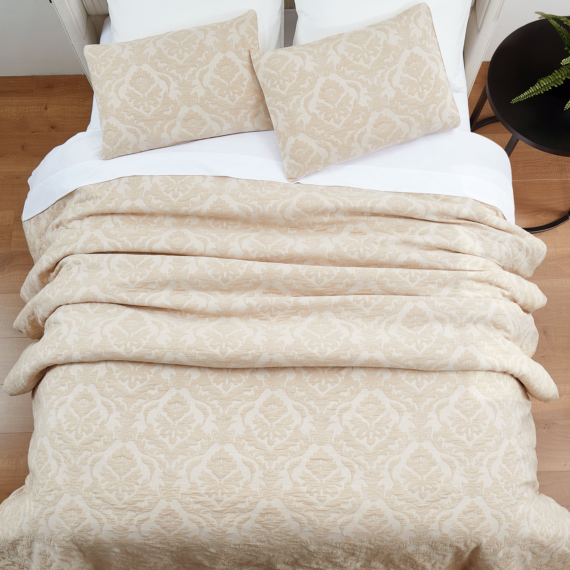 Better Homes & Gardens Woven Damask 3-Piece Comforter Set, Beige, Full Queen, All Ages