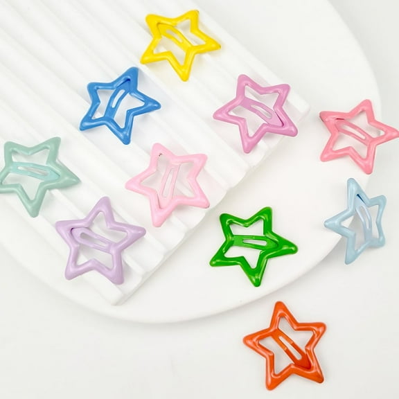Monebena 10PCS Star Snap Hair Clips For Girls Non-slip Toddlers Colorful Cute Lovely Metal Hair Barrettes Candy Color Hair Snap Clips Hair Accessories For Girls Kids Baby Teens Women