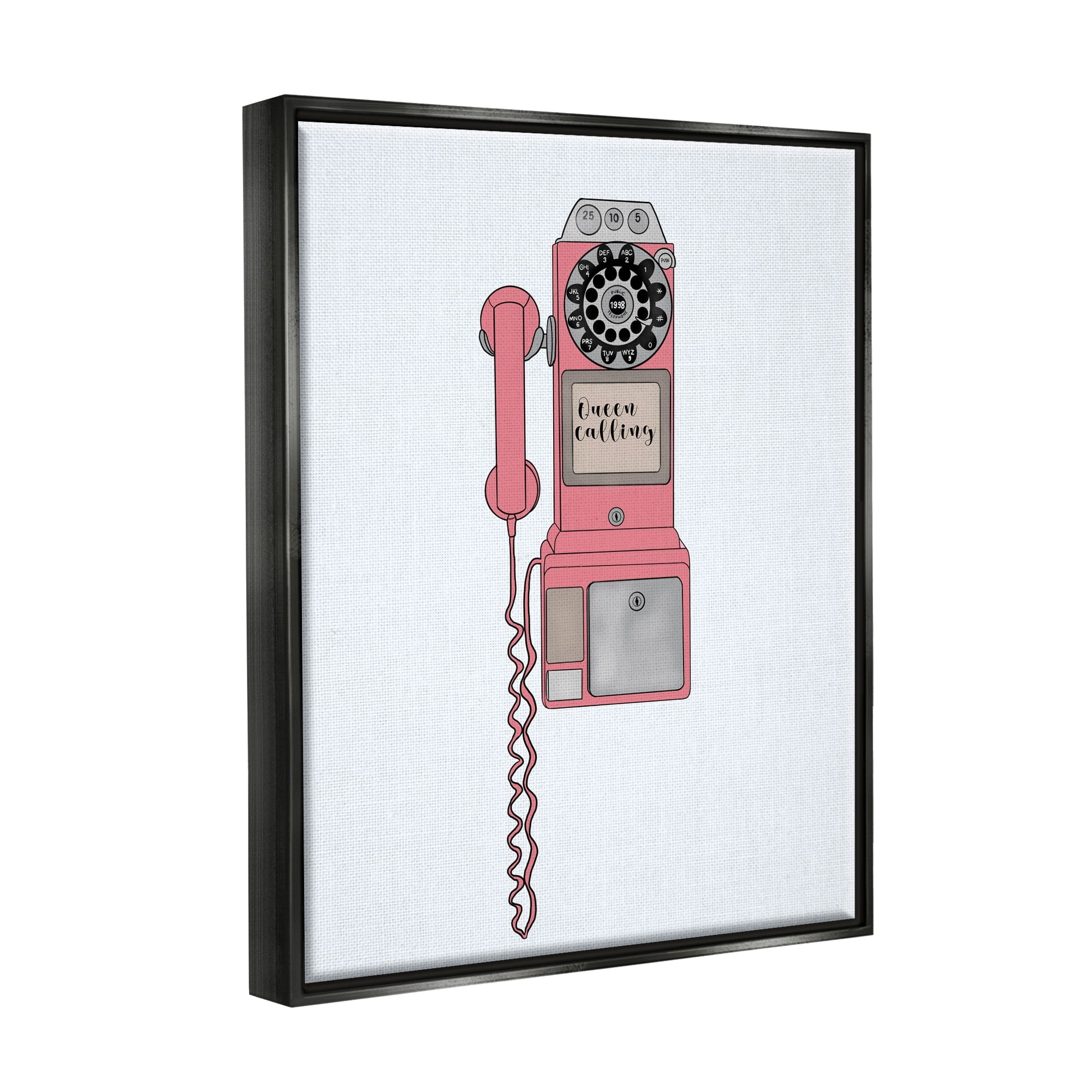 Stupell Industries Vintage Pay Phone Chic Queen Calling Calligraphy Graphic Art Jet Black Floating Framed Canvas Print Wall Art, Design by Ashley Singleton
