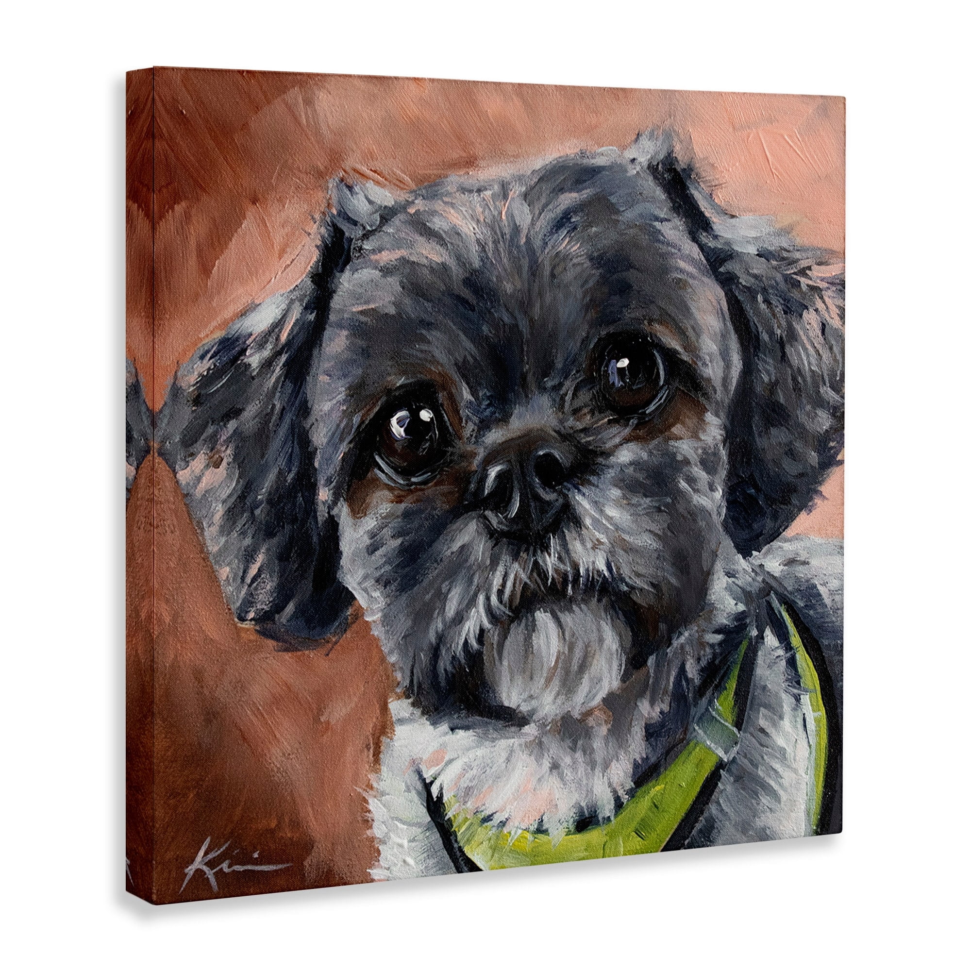Stupell Industries Black Shih Tzu Dog Portrait Animals & Insects Painting Gallery Wrapped Canvas Print Wall Art