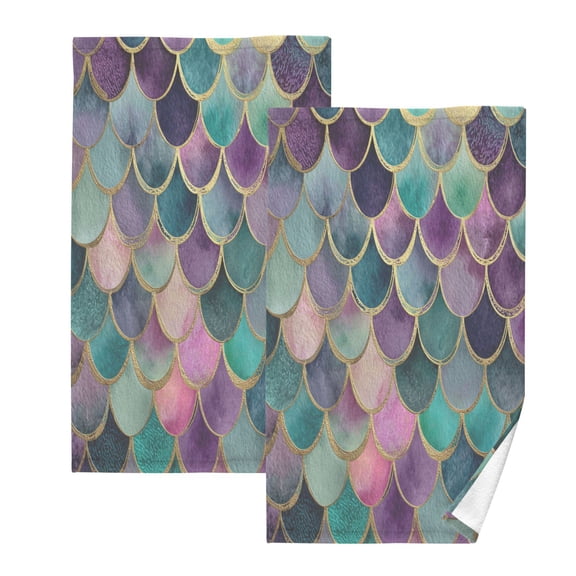DEIARA Mermaid Scales 100% Cotton Towel 2 Pieces Set Super Soft and Highly Absorbent Suitable for Bathroom Gym Travel Camping Pool