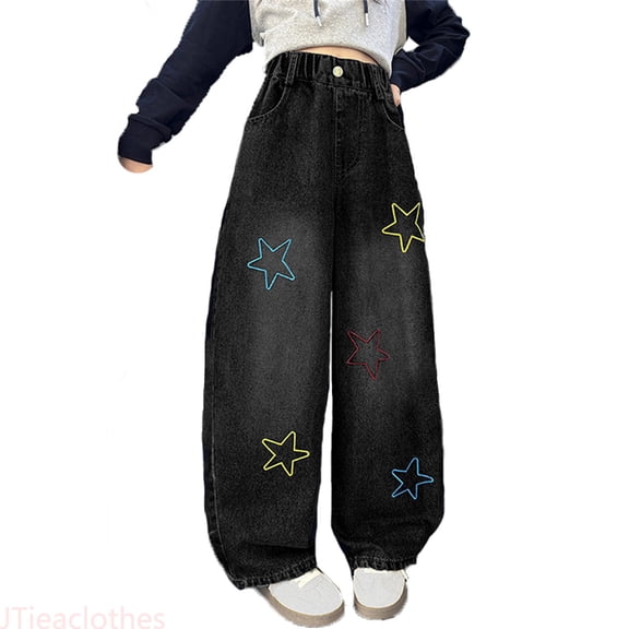 JTieacloth Girls Jeans for School Girls Star Print Denim Pants Casual Trousers For Teenagers Stretchy Skinny Jeans For Girls,Sizes 3-4 Years