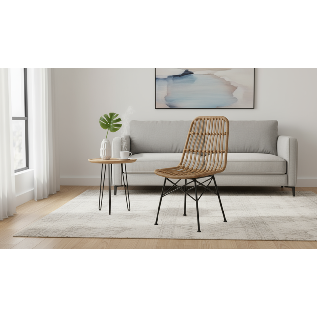 Modern Rattan Outdoor Dining Side Chairs Set of 2 with Iron Frame Support