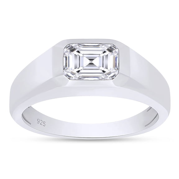7x5MM Emerald Cut Lab Created Moissanite Diamond Signet Engagement Ring For Men In 14K White Gold Over Sterling Silver(G-H Color,VVS1 Clarity,1.00 Cttw)-6