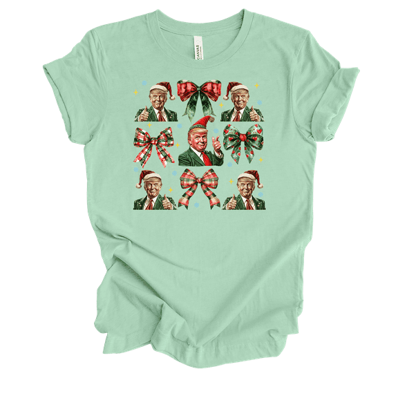 Trenz Shirt Company Womens Trump Red Green Coquette Bow Collage Short Sleeve T-Shirt-Mint-X-Large