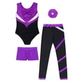 thumbnail image 4 of Alvivi Kids Girls Gymnastics Leotards Sleeveless Bodysuit Shorts Hair Tie with Leggings Set  Sparkly Unitards 6-16 Years Purple 10, 4 of 7