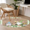 thumbnail image 5 of Round Area Rug 3ft, Happy Easter Gnomes Flowers Eggs Non-Shedding Washable Area Rug, Green Checker and Wood Non Slip Low-Profile Circle Rugs for Living Room, Bedroom Dining Room, 5 of 9