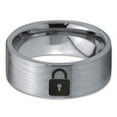 thumbnail image 2 of Tungsten Privacy Padlock Lock Band Ring 8mm Men Women Comfort Fit Gray Flat Cut Brushed Polished, 2 of 4