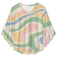 thumbnail image 4 of Pastel Swirls Abstract Design Art Women's V-Neck Blouse With 3/4 Ruffled Bell Sleeves Casual Top Ladies Blouses, 4 of 7