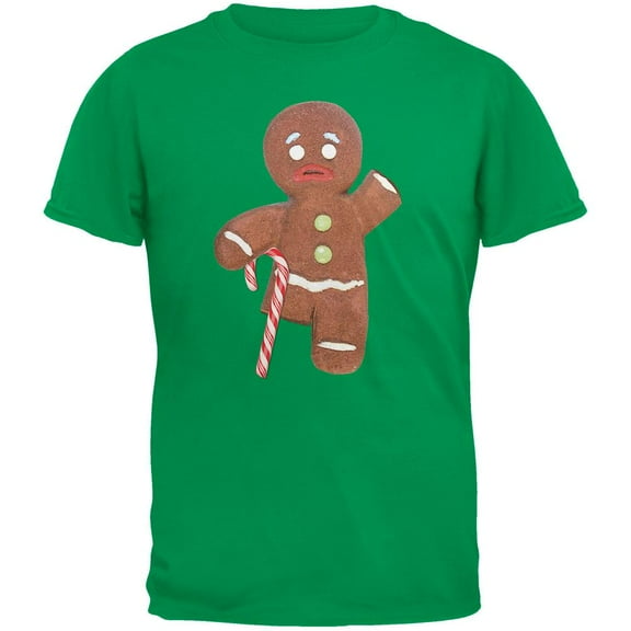 Ginger Bread Man With Candy Cane Crutch Green Youth T-Shirt - Youth Small