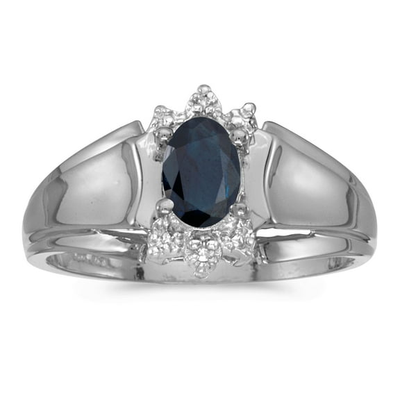 10k White Gold Oval Sapphire And Diamond Ring