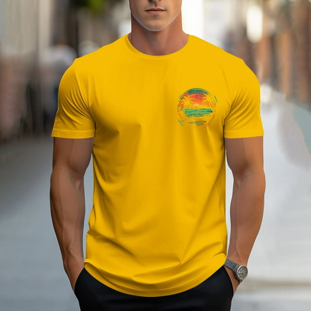 Styesk T-Shirts pour Homme Mode Décontractée Hommes T-shirt de Sport Imprimé Manches Courtes Col Rond Chemisiers Chemises
