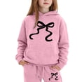 thumbnail image 2 of WAYUTE Girls Fall Outfits Bow Print Long Sleeve Hooded Sweatshirts and Pants for Kids Tween Loose Fashion 2 Piece Clothing Set Casual Daily Wear,Pink,Size 8-9 Y, 2 of 3