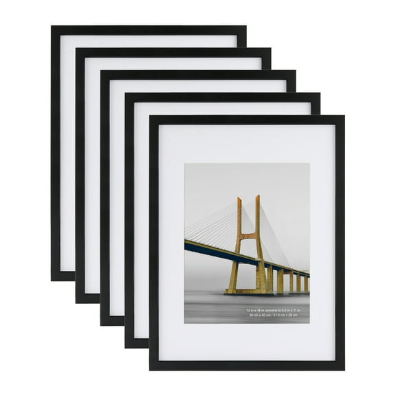 Scholartree 12 x 16 5-in-1 Wood Picture Frames Set-12x16 Matted to 8.5x11 Wall Frames, Black