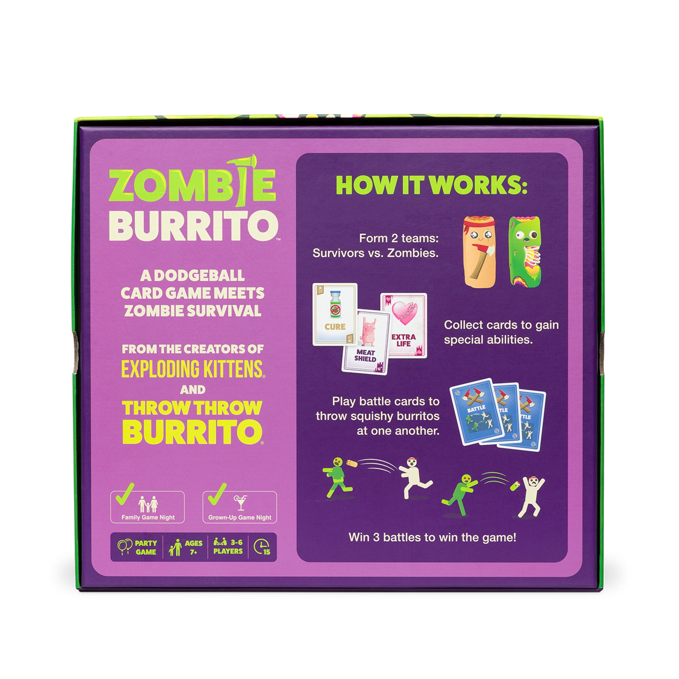 Zombie Burrito by Exploding Kittens - 3-6 Players - Ages 7+ - 15 Minutes to Play - Dodgeball Zombie Card Game - Party Game, Ideal for Family Night, Kid and Adult