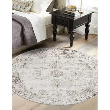 Rugs.com Monte Carlo Collection Rug – 6' Round Beige Medium Rug Perfect For Kitchens, Dining Rooms