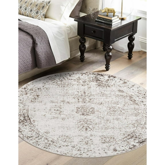 Rugs.com Monte Carlo Collection Rug – 4' Round Beige Medium Rug Perfect For Kitchens, Dining Rooms