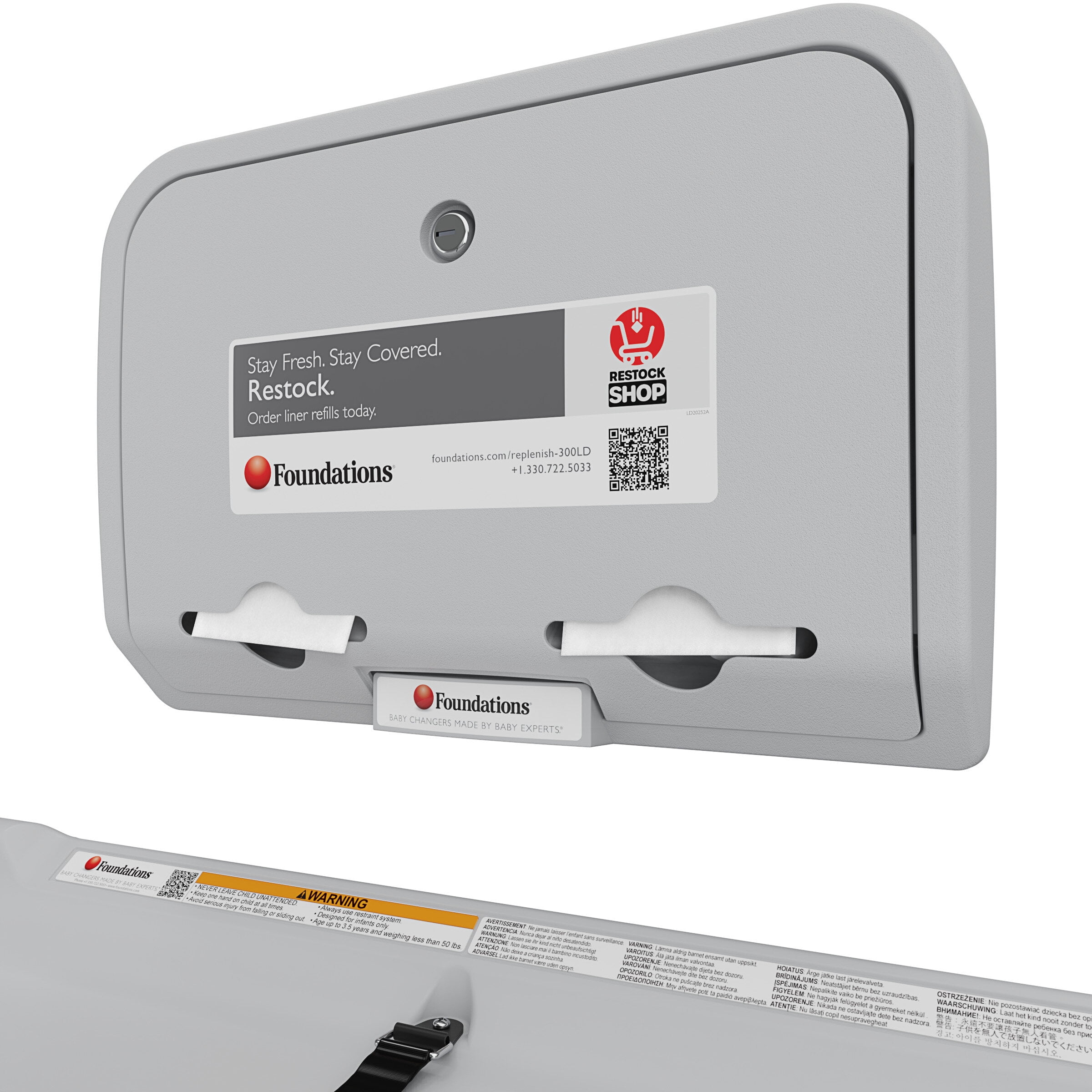 Foundations Elements Changing Station Liner Dispenser, Lockable, Wall Mounted, Gray, 300-LD-01