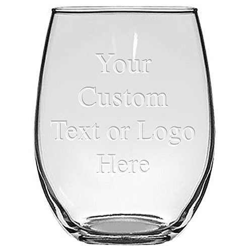 Personalized etched stemless wine glass 