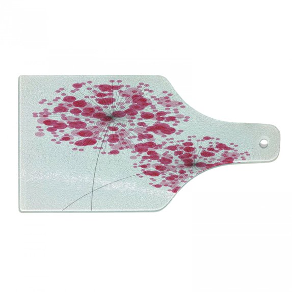 Pink Cutting Board, Conceptual Dandelion Design Bouquet Modern Flower Arrangement Gardening Plant Romantic, Tempered Glass Cutting and Serving Board, Wine Bottle Shape, Pearl Pink, by Ambesonne