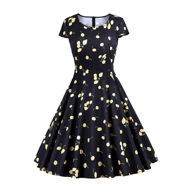 EGNMCR Robes de Soirée pour Femmes, Robes Formelles pour Femmes, Robes de Cocktail pour Femmes à Manches Courtes à Col Rond Robe d'Été pour Femmes à la Mode à Manches Courtes à Col Rond Robe Vintage à Imprimé pour Femmes