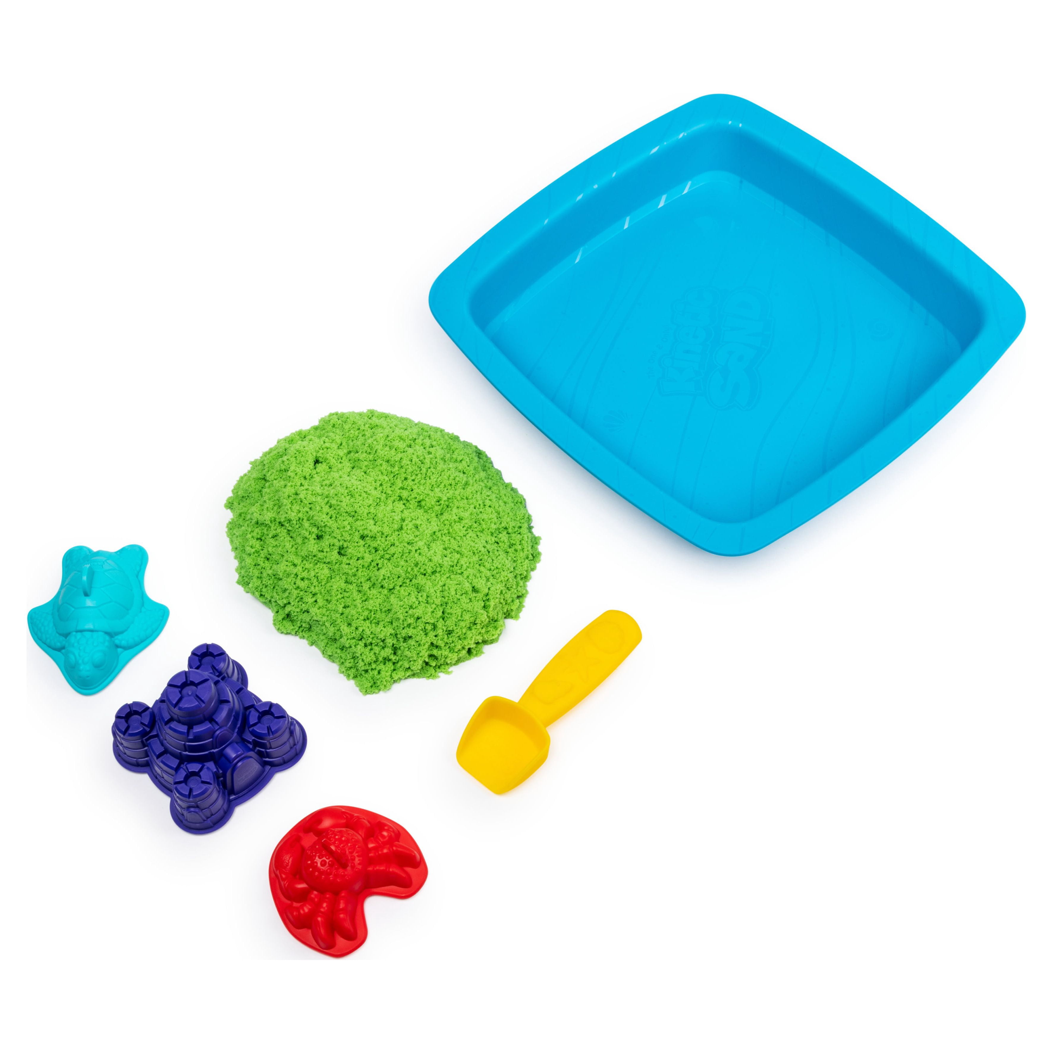 Kinetic Sand, Sandbox Playset with 1lb of Green Kinetic Sand and 3 Molds, for ages 3 and up