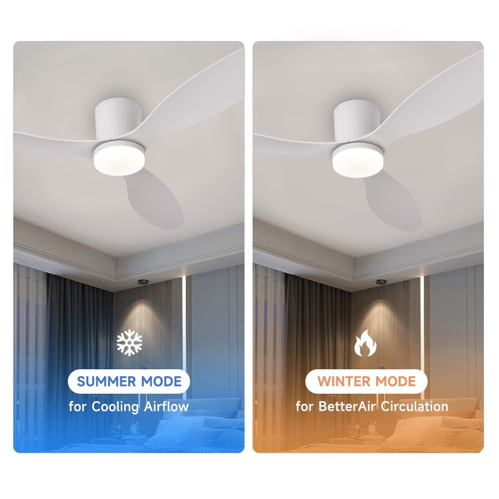 Ceiling Fans with Lights, 52 Inch Low Profile Ceiling Fan with Remote/App Control, Flush Mount, DC Reversible Motor, Dimmable LED for Bedroom,Indoor/Outdoor Use