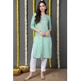 thumbnail image 2 of DWEEP SARA Kurta Droit pour Femmes en Mélange de Coton Vert Mer à Imprimé Bandhani – Tunique Indienne Traditionnelle / Manches 3/4 / Tenue Festive et Décontractée, L-40, 2 of 8