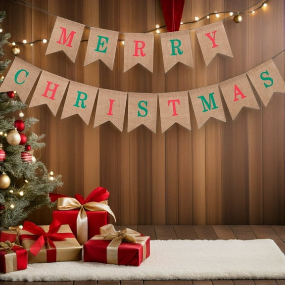 OUNONA Christmas Bunting Gar Burlap Banner Multi Color for Festive Mantle Fireplace Decoration