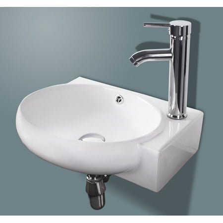White Porcelain Wall Mount Ceramic Bathroom Vanity Vessel Sink W Chrome Faucet