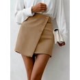 thumbnail image 2 of Women's High Waist Cute Bodycon Wrap Short Asymmetrical Hem Mini Pockets Skirt Khaki S, 2 of 5