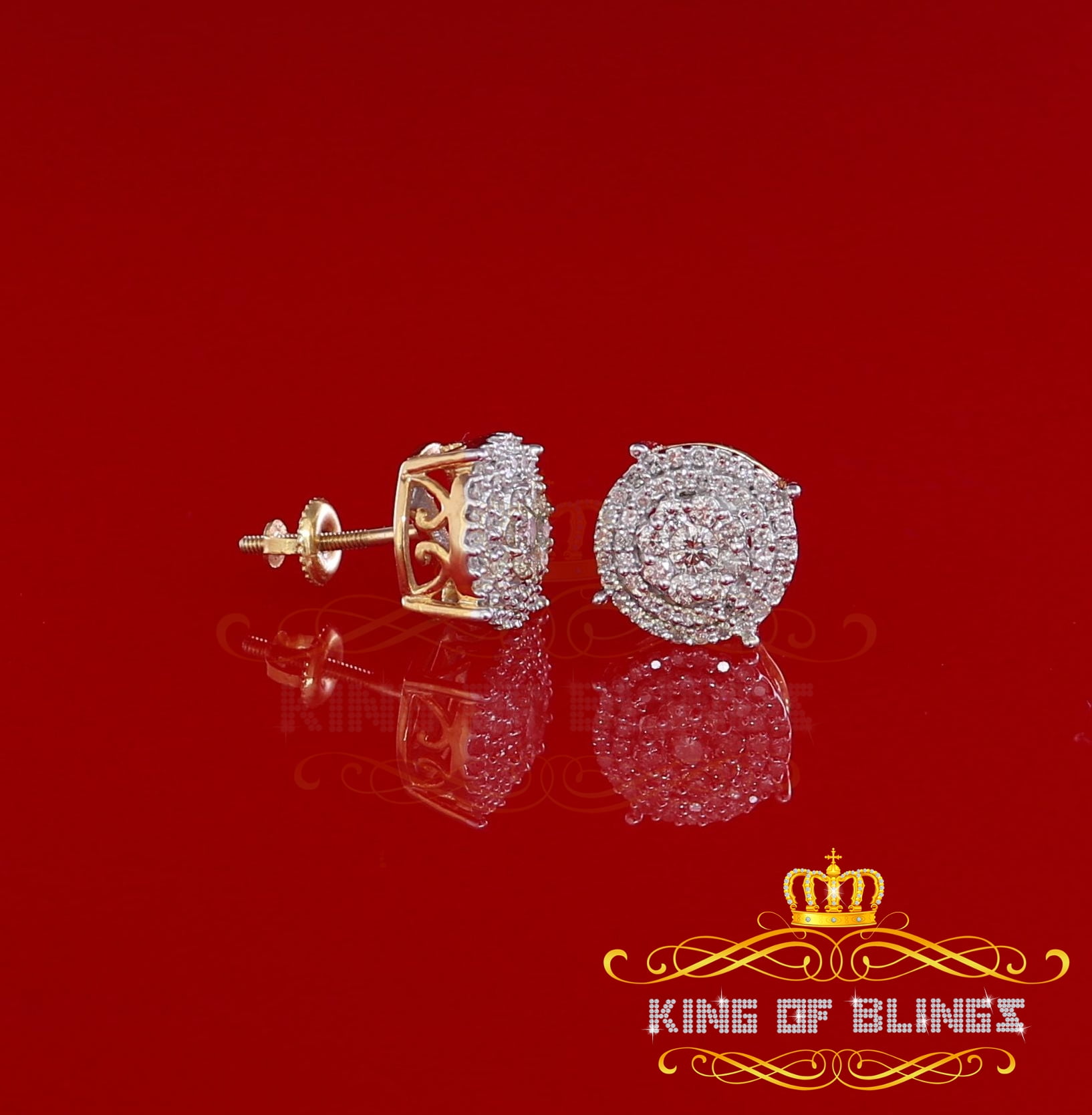 King of Bling's 10K Real Yellow Gold with 0.80CT Real Diamond Men's/Women's Stud Round Earrings