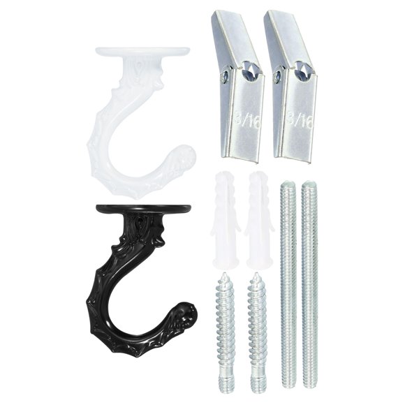 Unique Bargains Crochet de Plafond 2.2 Pieds x 1.3 Pieds, Crochets en Forme d'Orchidée avec Matériel de Montage, Blanc Noir 2 Pcs