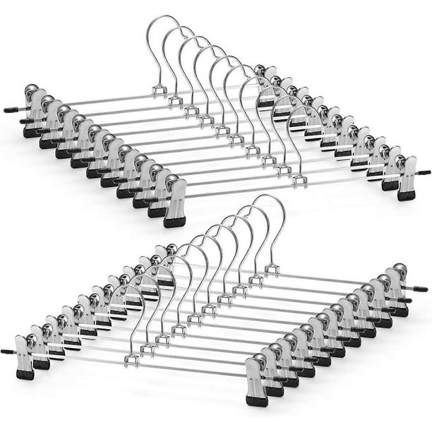 Skirt Hangers with Adjustable Non-Slip Clips Pants Hangers,Space Saving Metal Hangers for Coat Garment Jeans,Hangers for Kids Adults (20 Pack)