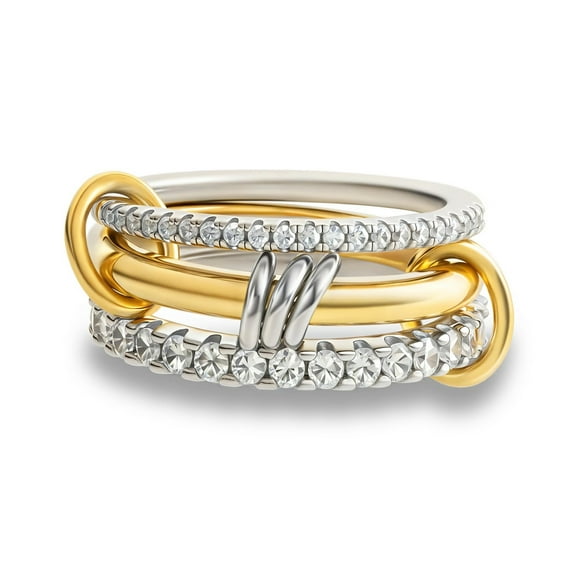Rinsvye Women's Stackable Ring Cube Adjustable Ring Zirconia Ring Mixed Chunky Rings Metal Stacked Ring Set
