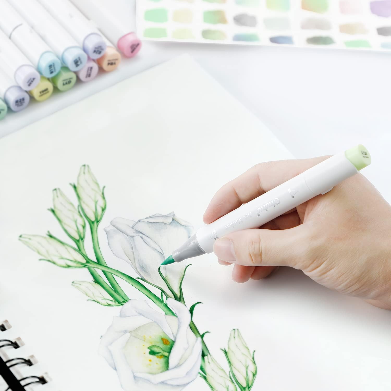Ohuhu Alcohol Based Markers - 48 New Pastel Colors - Blossoming, Brush & Chisel Tips - Honolulu